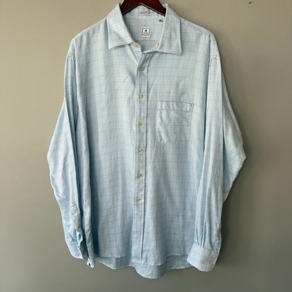 Peter Millar Mens Button Down Shirt Powder Blue Plaid Cotton Sz XL Easter Spring - Picture 1 of 11